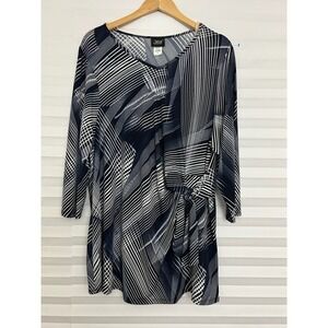 Jostar Womens 3XL Navy Blue White Abstract‎ Line Print Side Tie V-Neck Tunic Top